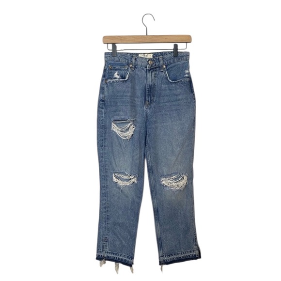 Free People LITA Light Wash Distressed High-Waisted Straight Leg Jeans size 26 - Picture 3 of 7